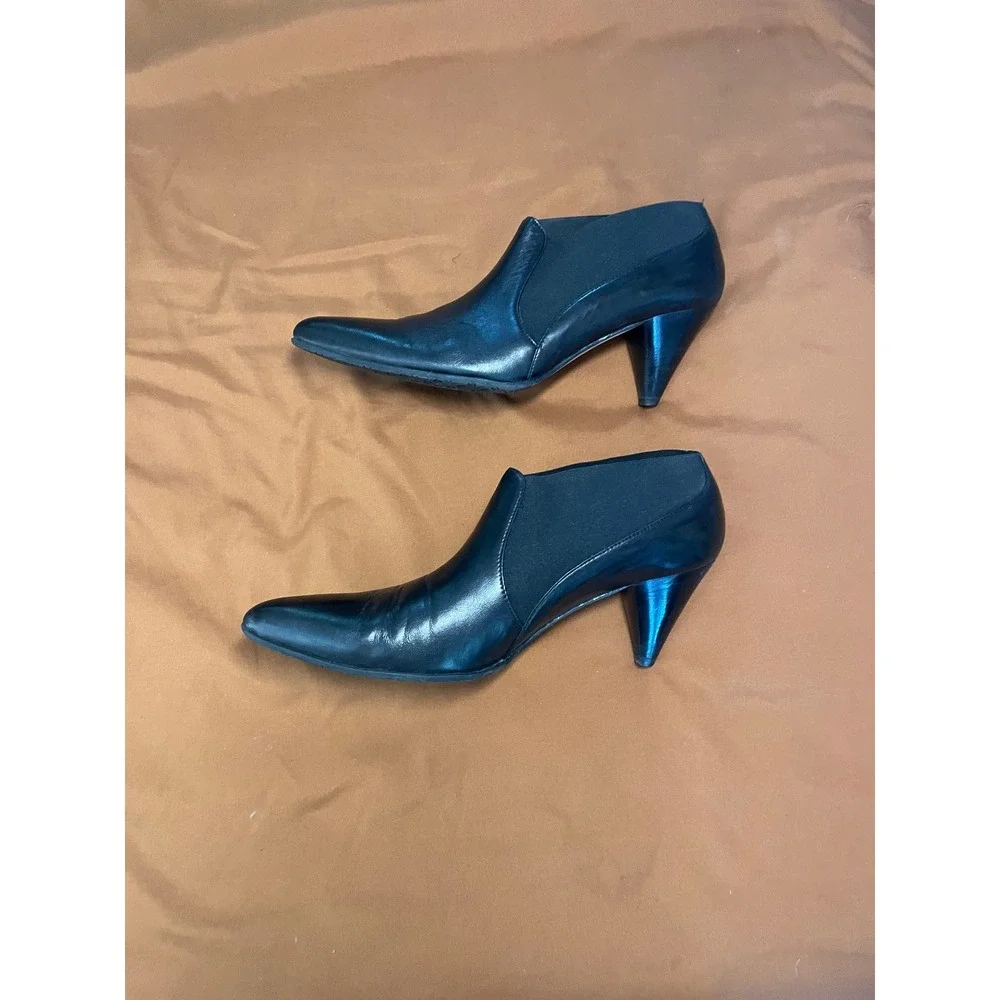 Prevata Black Leather Pointed Toe Ankle Booties Made in Italy Womens 8 AA Narrow